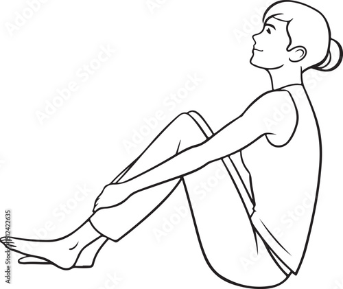 Minimalist woman stretching line art, gentle exercise illustration