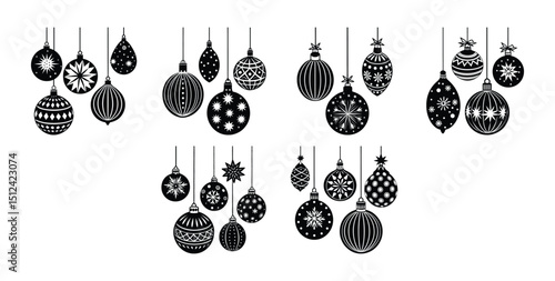 Christmas ball set. Black silhouette Christmas ball vector illustration, set of Christmas balls