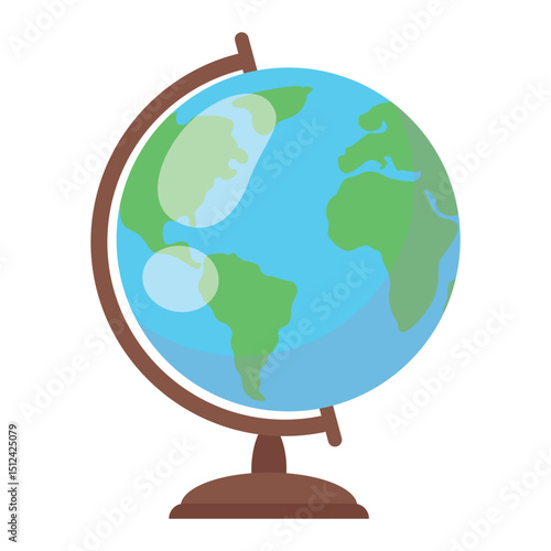 Cartoon globe. Isolated map of the world. Equipment for geography lesson. Planet Earth model on the stand. Vector illustration