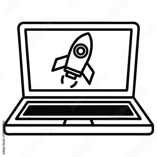 
Laptop Rocket Icon Vector Illustration A concept of fast technology speed and innovation featuring a laptop with a rocket booster design