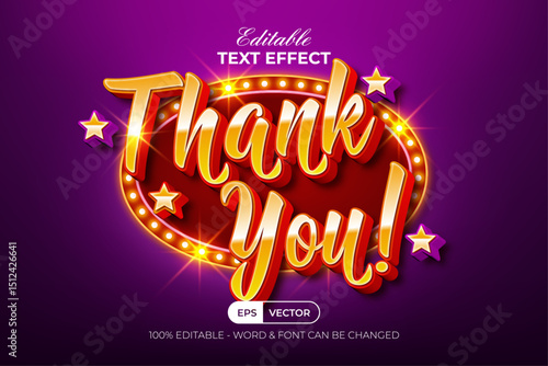 Thank You Text Effect 3D Gold Style. Editable Text Effect.