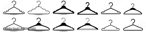 Coat Hanger Vector Icon Set – Minimal Black and White Clothing Hangers Collection