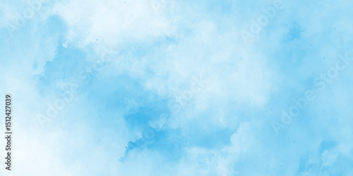 abstract baby blue water colored stains or sky background, Light sky blue shades watercolor background, blue sky in grunge style blue skt white clouds simple photography.