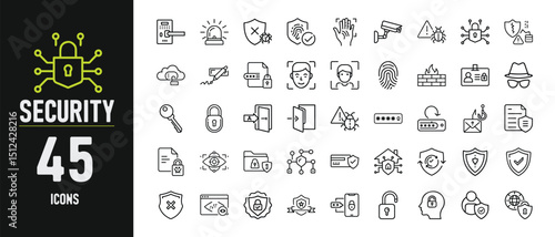 Set of linear safety icons and antivirus software