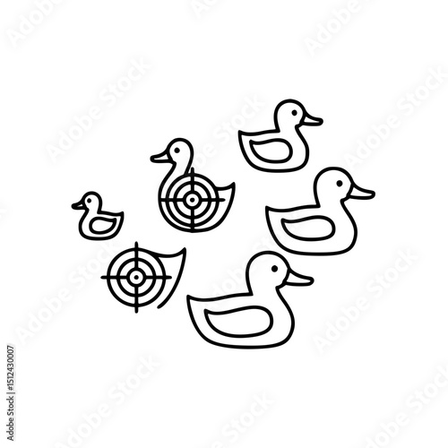 Shooting gallery game with duck targets, linear icon, for websites