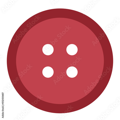Red button with four holes in flat design style  
