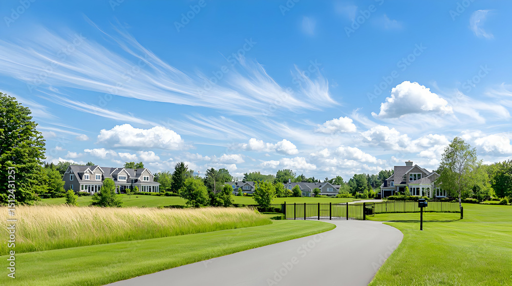 Fototapeta premium Suburban Community Landscape With Pathway