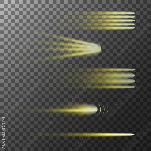 yellow rays, imitation of a rocket trail,  vector png
