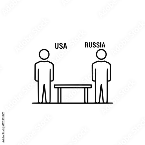 Two figures representing USA and Russia at a table, for international relations illustrations