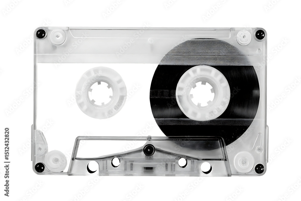 Fototapeta premium Transparent cassette tape isolated on white background png ai generated isolated on a white background