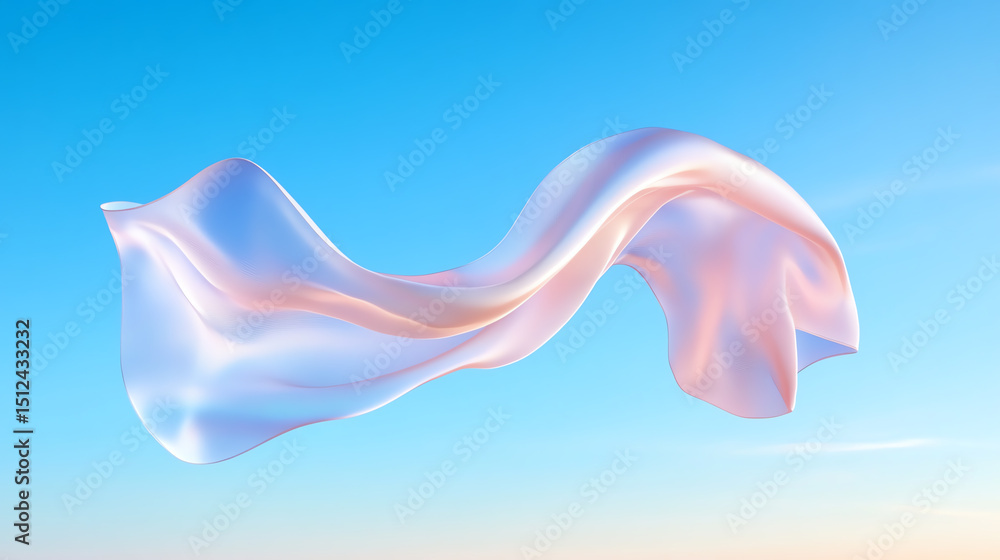 Fototapeta premium A delicate fabric billows gracefully against a clear blue sky, symbolizing freedom and elegance in motion.