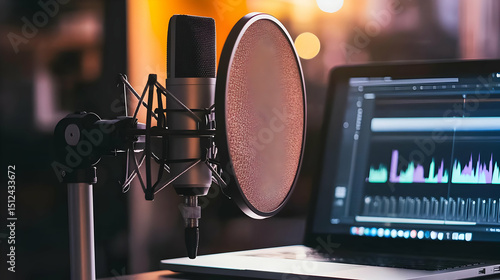 Professional Microphone And Laptop For Audio Recording