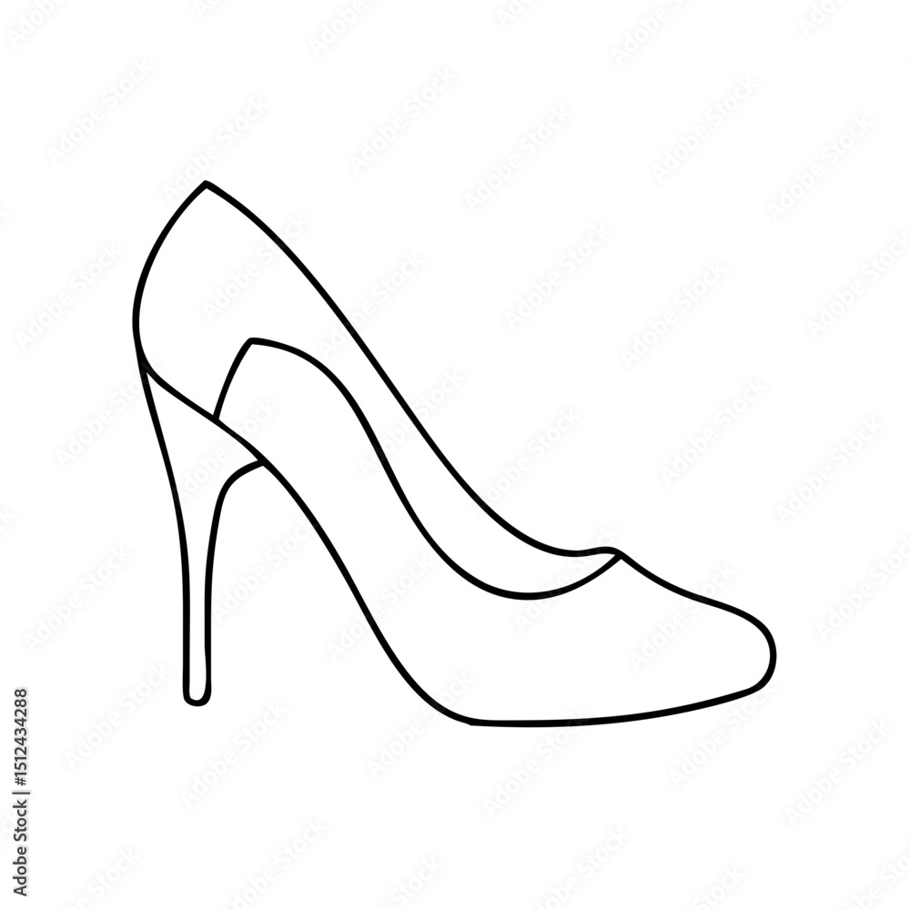 High-heeled shoe line drawing design in minimalist style, contour icon High-heeled shoe line drawing design in minimalist style, contour icon