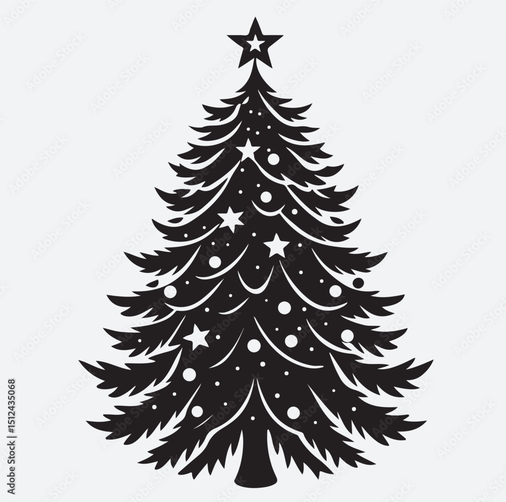 Obraz premium decorative Christmas tree silhouette vector art illustration, Christmas tree vector illustration