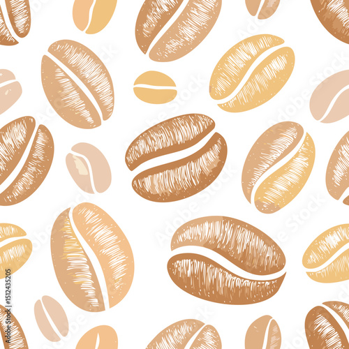 Coffee bean pattern in mocha mousse 2025 year color. Seamless background, mocha mousse vector 2025. Coffee texture.bean, cafes, grain, shop, art, mocha, coffee bean, design, hot drink, pattern, 