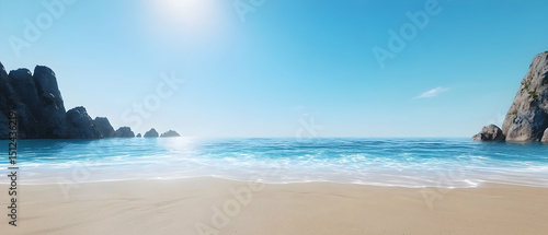 Tranquil Beach Scenery Under Sunny Sky