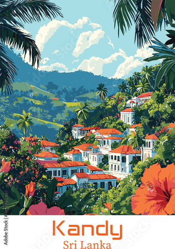 Kandy Sri Lanka Vector Illustration. Tropical landscape
