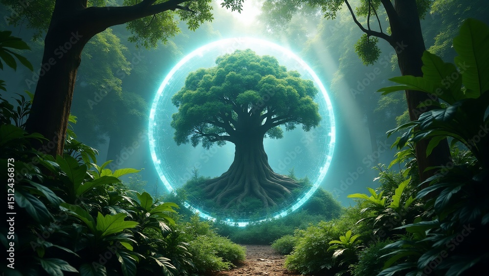 Naklejka premium Mystical Tree with Enchanted Forest.