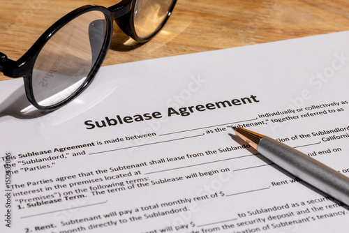Quadro em tela Sublease Contract Paperwork on Office Table – Real Estate and Legal Terms Concep