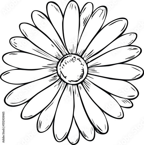 Daisy flower crayon drawing. Brush vector. Hand drawn floral sketch. Doodle paint. Black simple spring daisy flower. Abstract ink line plant. White stroke outline. Nature graphic, handdrawn grunge.
