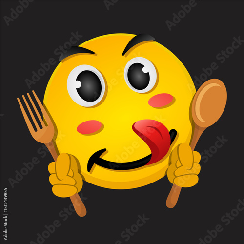 Funny Hungry face emoji with tongue out in flat design style