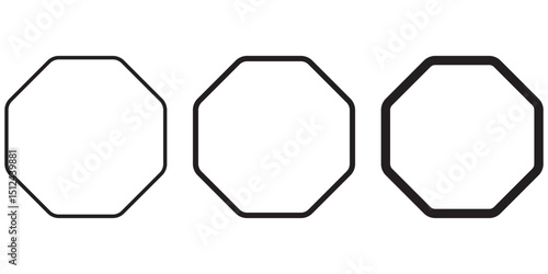 Octagon icon vector geometric octagonal octagon side polygon line octagon. rounded corner octagon shape icon set. 