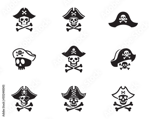 Pirate Hat Silhouette with Skull and Crossbones – Minimal Vector Illustration

