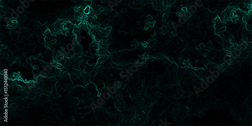Abstract texture with deep emerald green wisps  smoke or energy black background. Glowing tendrils with complex, tangled network of organic, vein-like patterns, resembling electric currents or cosmic 