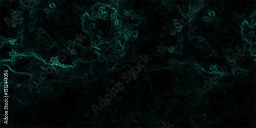 Abstract texture with deep emerald green wisps  smoke or energy black background. Glowing tendrils with complex, tangled network of organic, vein-like patterns, resembling electric currents or cosmic 
