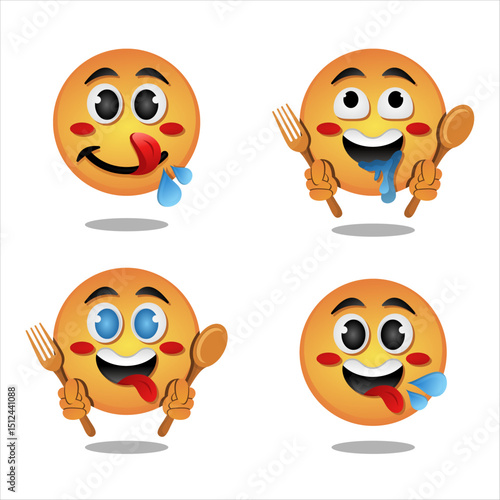Set Funny Hungry face emoji with tongue out in flat design style