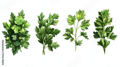 Fresh parsley bunch on a white background, perfect for culinary and herbal illustrations.