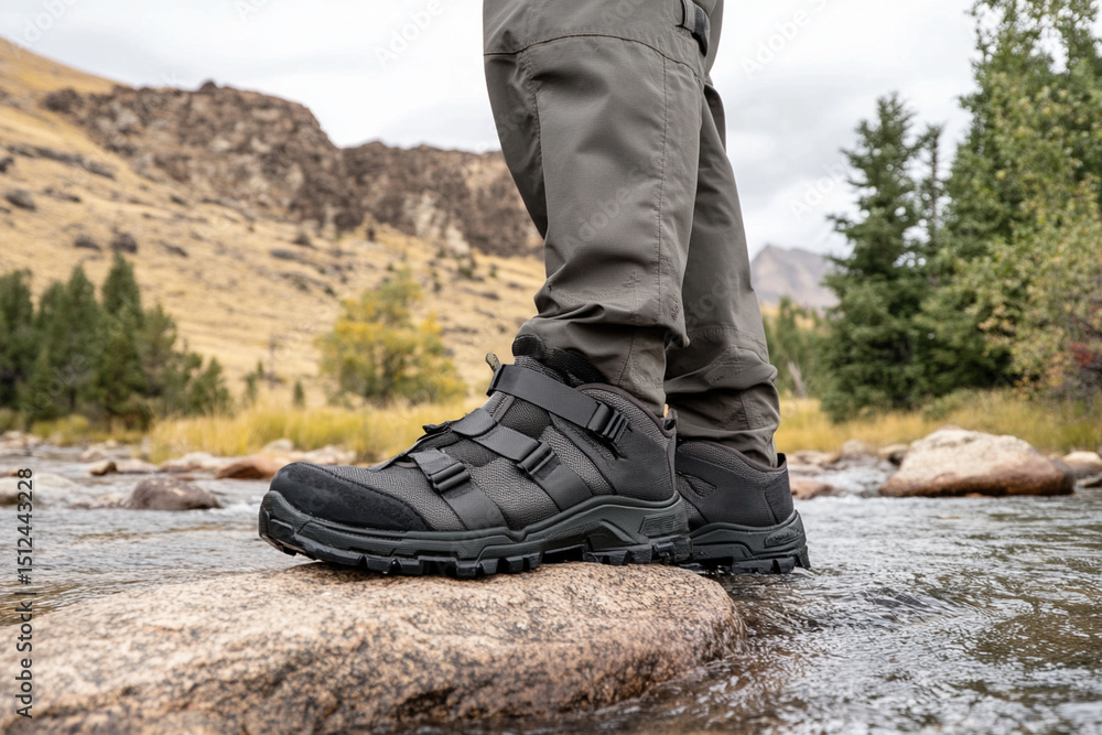 Comfortable hiking sandals for river crossing in scenic outdoors Comfortable hiking sandals for river crossing in scenic outdoors