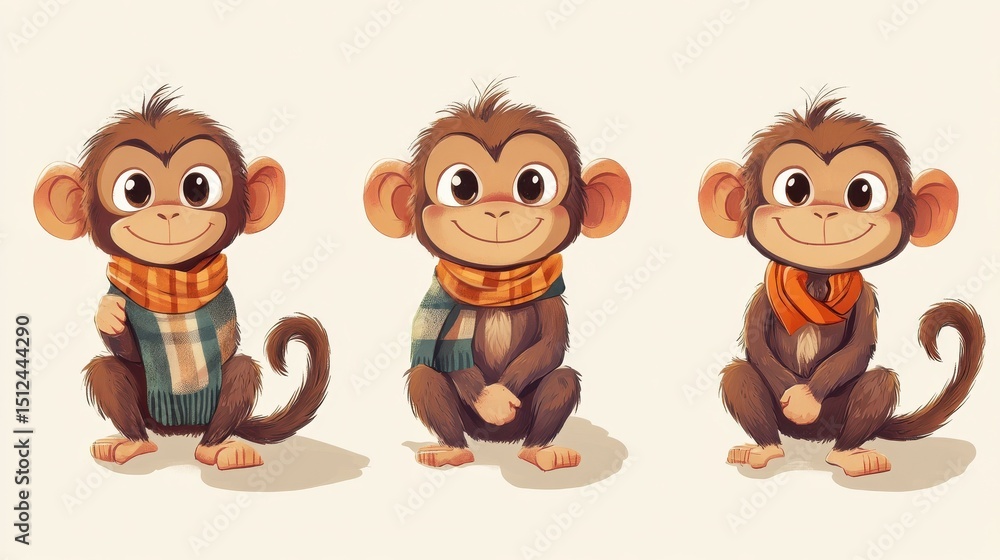 Fototapeta premium Set of monkey character illustration illustration , no logos, no brands