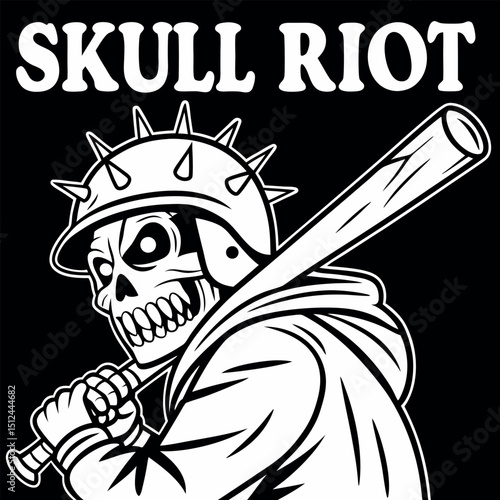 Embrace your edgy style with this bold "Skull Riot" t-shirt design. Featuring a striking skeleton wielding a bat, it captures rebellious spirit and attitude perfectly. Ideal for casual wear