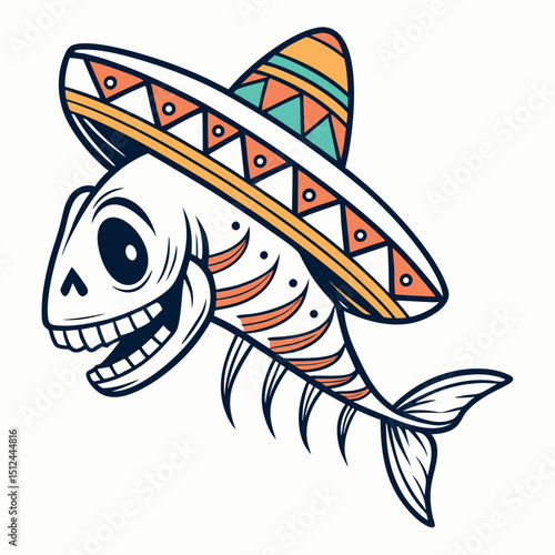 Celebrate fun and uniqueness with this vibrant t-shirt design featuring a cheerful fish skeleton wearing a colorful sombrero. Perfect for bringing a quirky touch to casual wardrobes.