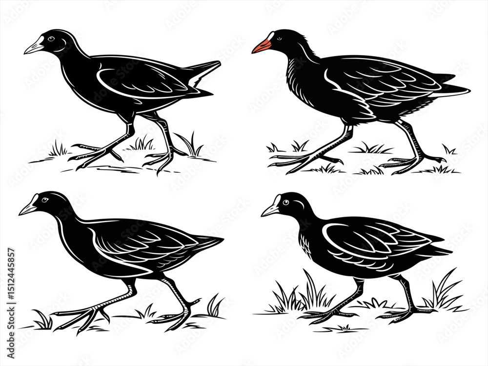 Fototapeta premium gallinule sihouette black vector bundle