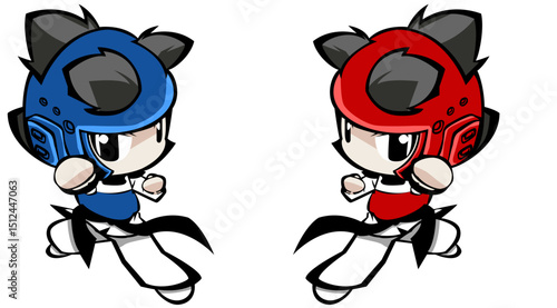 taekwondo red and blue players illustration vector 