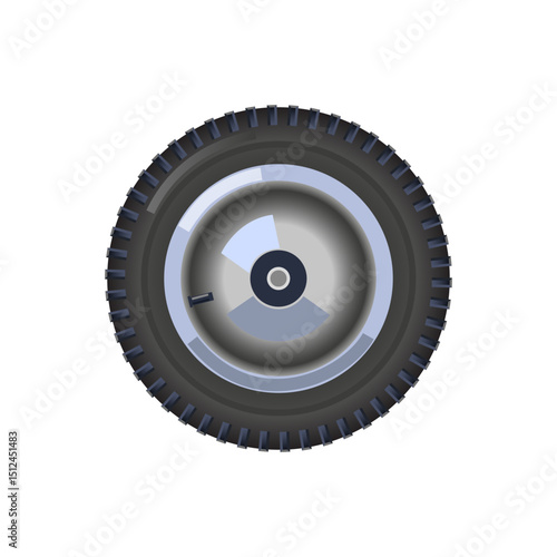 Solid rubber tire garden cart wheel. Vector illustration isolated on white background
