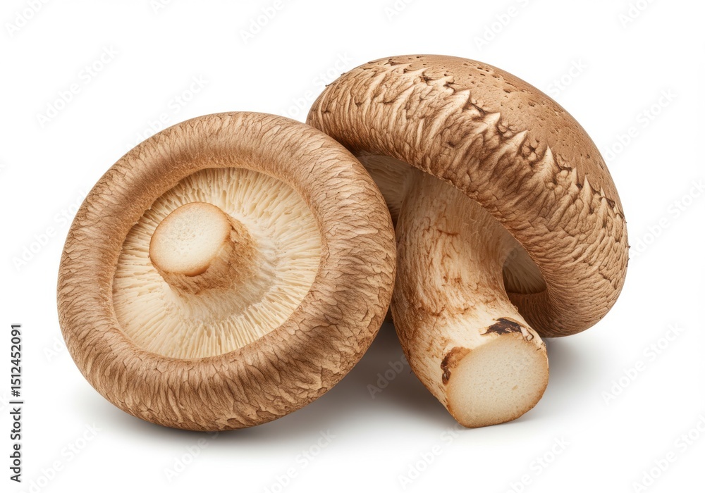 Two fresh shiitake mushrooms isolated on white background Two fresh shiitake mushrooms isolated on white background