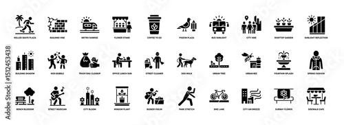 collection icons urban spring city elements scenes