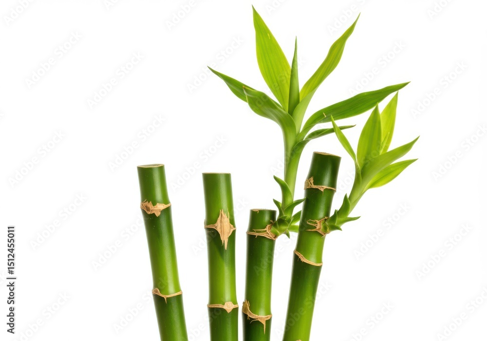 Obraz premium Closeup of lush green bamboo shoots on white background