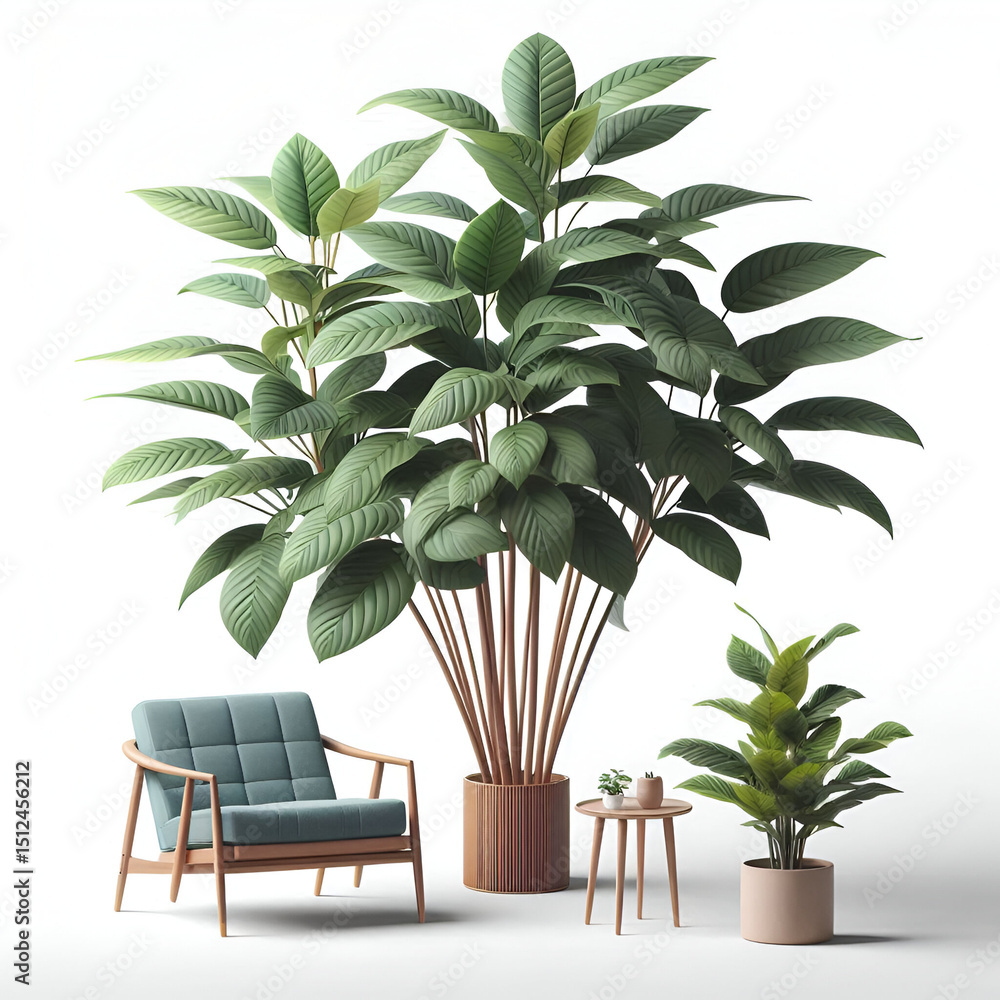 Fototapeta premium Tropical Potted Palm Plant in Minimalist White Pot