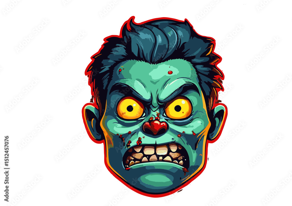 Angry Cartoon Zombie Head Illustration Digital Art Print of a Ghastly, Green-Skinned, Frowning Monster with Yellow Eyes Angry Cartoon Zombie Head Illustration Digital Art Print of a Ghastly, Green-Skinned, Frowning Monster with Yellow Eyes