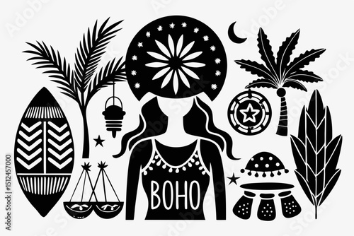 boho summer sihouette black vector
