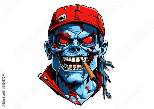 Zombie Hipster Skull Illustration Grunge, Urban, and Dark Art Design