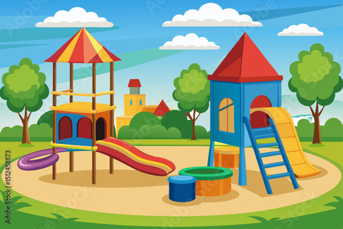 Kids' playground equipment in Park kindergarten school Vector illustration