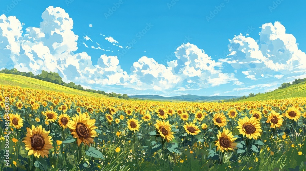 Obraz premium Sunflower in the field with daylight and vivid blue sky, Sunflowers also a popular economic crop to bring seeds to be consumed Including the extraction of sunflower oil, popular among health lovers.
