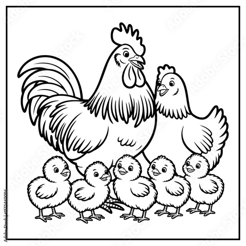 Black and White Cartoon Illustration of Group of Chicken Farm Animal Characters for Coloring Book