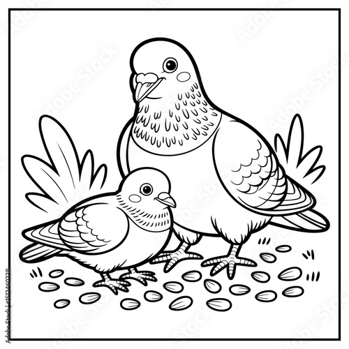 Pigeons in love. Coloring book for adult and older children.