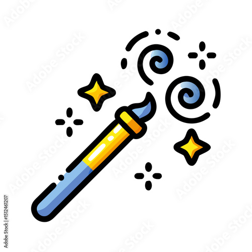 Magic wand with sparkling effects and swirling patterns  